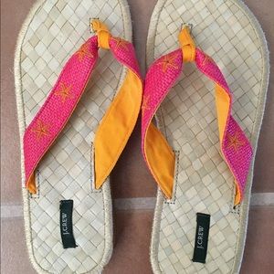 J Crew Orange & Pink Starfish Flip Flops Size 6